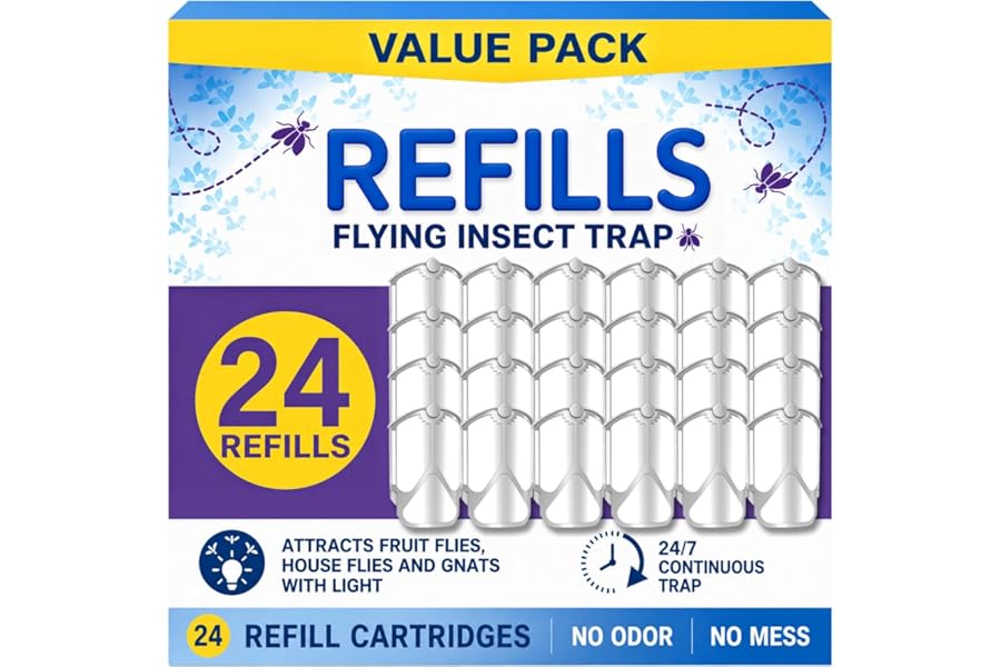 24 Pack Refill Cartridge Kit Compatible with Plug-in Light M364 and Max, Flying Insect Trap Refills Replacements for House & Fruit Flies, Easy to Use