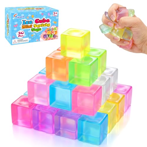 30 Pack Mini Ice Cube Squishy Fidget Toys for Kids and Adults, Mini Stress Cube Squeeze Toys, Square Stress Balls Sensory Toys for Anxiety Relief, Treasure Box Toys Classroom Prizes Party Favors
