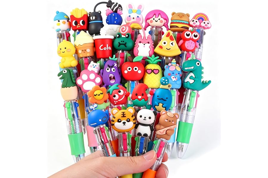30pcs Mini Multicolor Pens 4-in-1 Cute Fun Pens for Students Teacher Gift | Bulk Cartoon Retractable Ballpoint Pens for Birthdays Holiday Party Favors Classroom Prizes Back to School Supplies