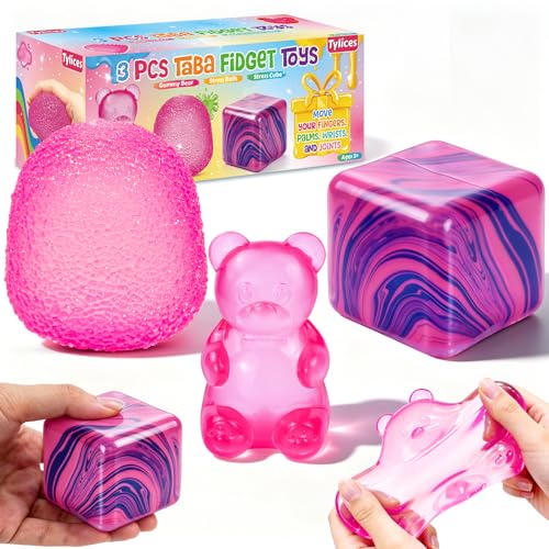 3Pcs Taba Squishies Fidget Toys, Stress Balls for Kids and Adults, Squishies Stress Cube, Sensory Toys for Kids with Autism, Fidgets for Classroom Prize, Birthday Gifts Party Favors(Random Color)