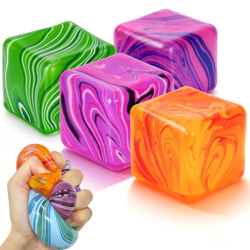4 Pack Fidget Toys, Squishy Cube, Ice Cube Squishy for Anxiety & Stress Relief for Adults, Slow Rise Sensory Stress Balls, Classroom Prizes