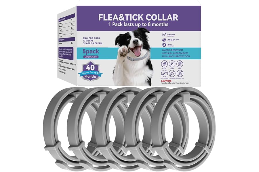 5 Packs Flea and Tick Collar for Dogs, Flea Collar for 40-Month Protection | 5 Pack Flea Collar for Dogs Waterproof&Adjustabl