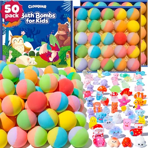 50 Pack Kids Bath Bombs with Surprise Inside, Some Glow-in-The-Dark Toys