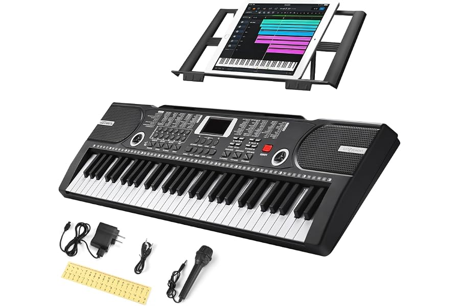 61 Key Keyboard Piano, Portable Electronic Keyboard Piano for Beginners with Speakers, Microphone, Sheet Music Stand, 100 Voices, 100 Rhythms, Digital Music Keyboard for Teen