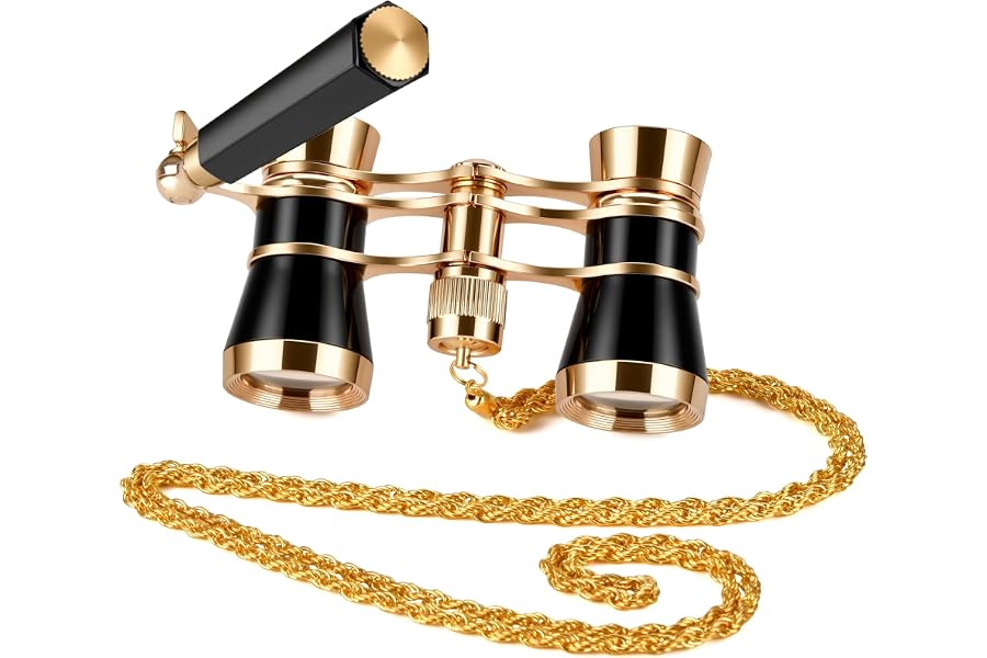 AOMEKIE 3X25 Opera Glasses Theater Binocular for Women Concert HD Optics | Compact Size with Retractable Handle & Exquisite Chain,Gift for Operas(Glossy Black)