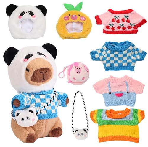 Acgtrick Capybara Plush with 9 Pcs Capybara Costume, Kawaii Dress Up Capybara Stuffed Animal, Dress Up Cute Capybara Plushies for Kids Girls Boys