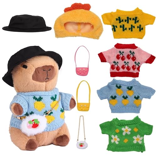 Acgtrick Cute Capybara Plush with 9 pcs Clothes & Accessories, Soft Capybara Stuffed Animal Capybara Plush Toy, Dress Up Kawaii Capybara Plushies Birthday Gifts for Kids Boys Girls 10.2 inch