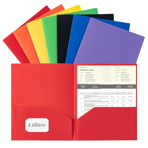 Aegero Plastic Folders with Pockets (7 Pack, Assorted Colors)