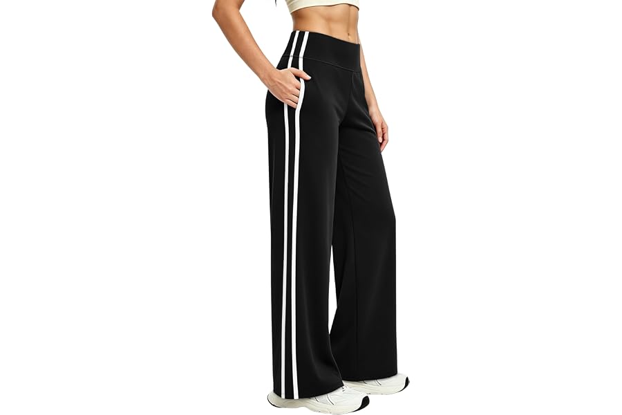 Alaroo Women's Pants Wide Leg High Waist with Pockets Loose Stretch Casual | Wide Leg Track Pants, High Waist, Contrast Side