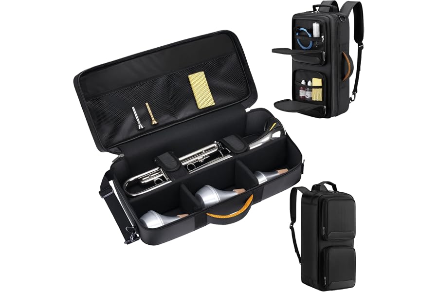 Aljikz Trumpet Gig Bag Padded, Trumpet Soft Case Backpack with Multi-Pocket | Easy To Carry with Backpack-Strap & Carry Handl