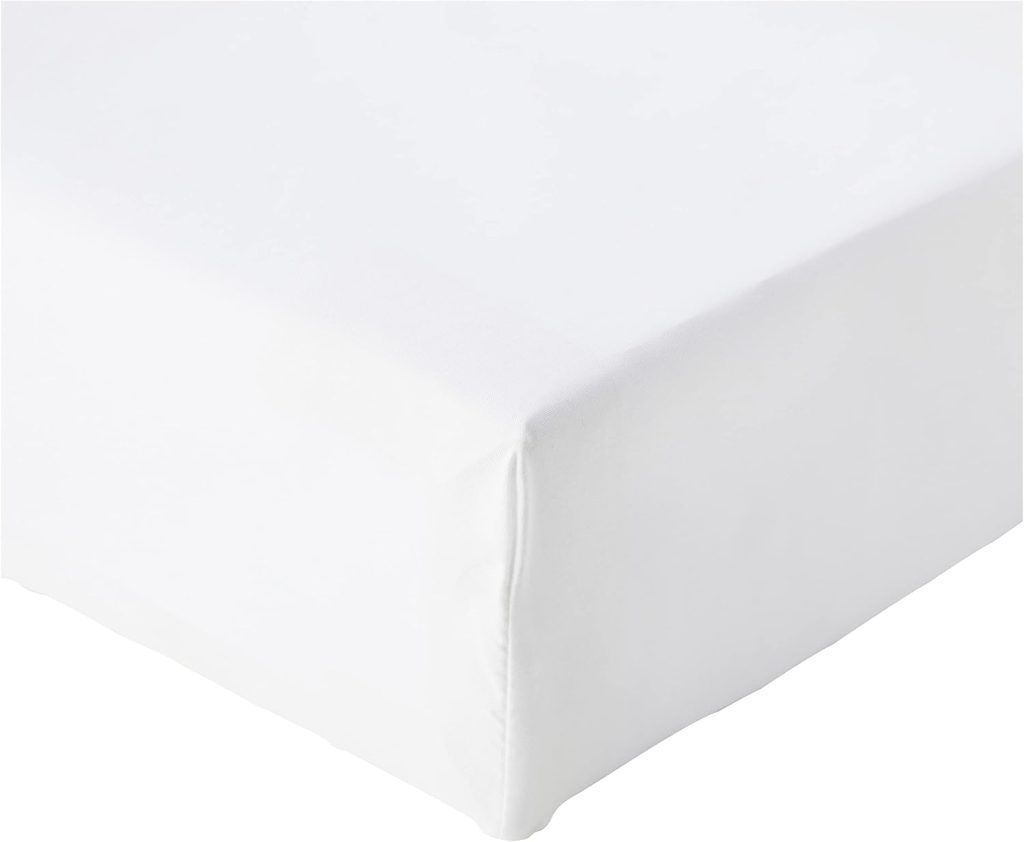 Amazon Basics Sabana Bajera Ajustable, 150 x 200 x 30 cm, de Poliéster Microfibra, Blanco
