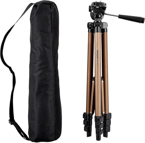 Amazon Basics Trípode para Cámara de 127cm/50in, Ligero, con Bolsa, Altura Ajustable, para Cámaras Réflex Digitales, Color Champán