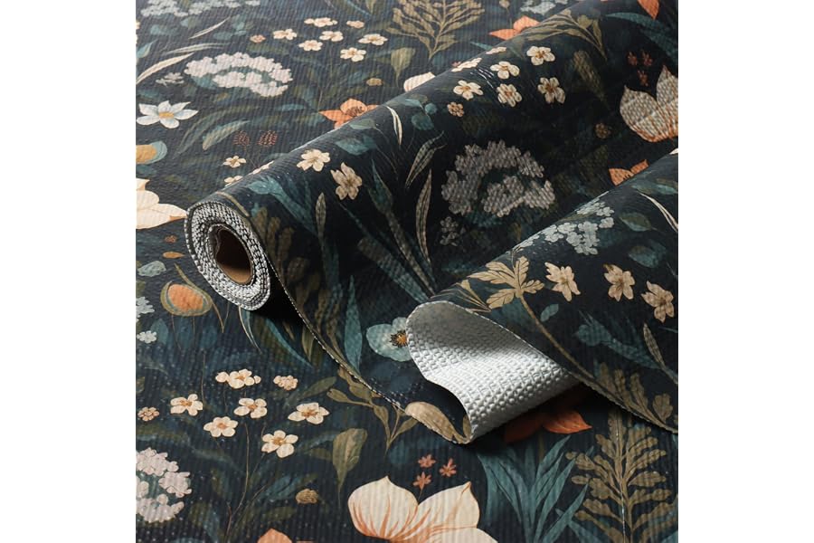 Amiitay Vintage Floral Drawer Liner, Non-Adhesive and Strong Non-Slip | Floral Shelf Cabinet Drawer Liners for Kitchen, Waterproof Cupboard Liners,Easy to Clean,12IN x 10FT,Dark Green
