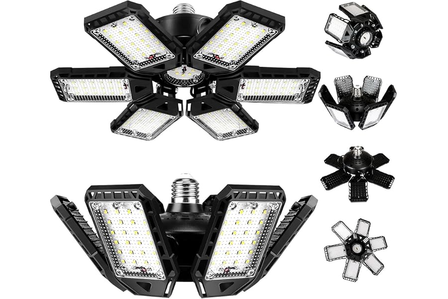 Aoretic LED Garage Lights 180W 18000LM 6500K, 2 Pack | 6+1 Deformable Panels, E26/E27 Base, Warehouse & Shop Use, Basement Barn Light, Ceiling Mount