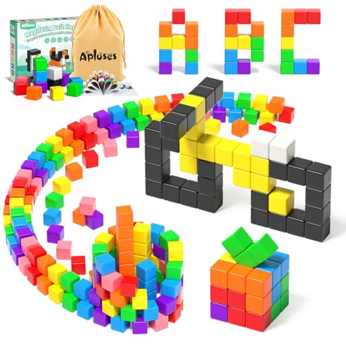 Apluses 54 PCS Magnetic Blocks, Magnetic Building Blocks for Kids 3+, Montessori Toys, Magnet Cubes, Preschool STEM Educational Sensory Magnet Toys for Kids Ages 3-5 Year Old Boys and Girls