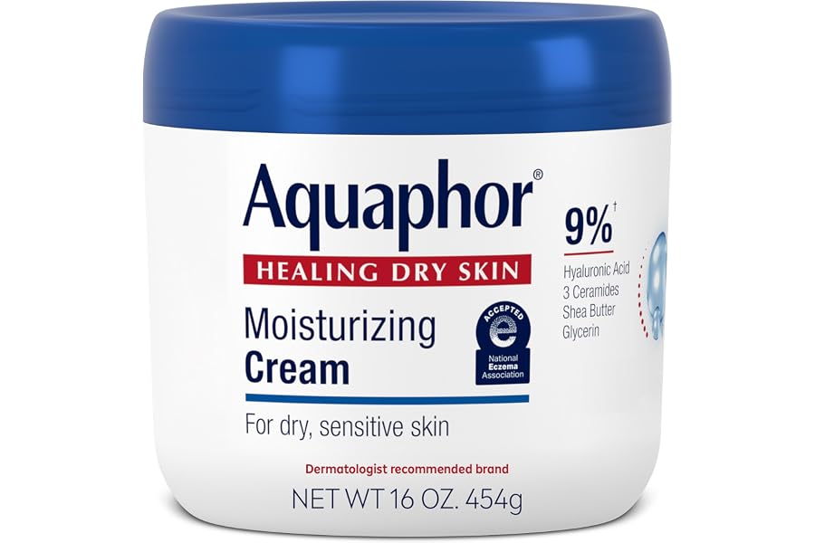 Aquaphor Moisturizing Face and Body Cream with Hyaluronic Acid, 16 OZ | Face and Body Moisturizer for Dry, Sensitive Skin, 48 Hours of Hydration, Non-Comedogenic, Paraben, Dye and Fragrance Free