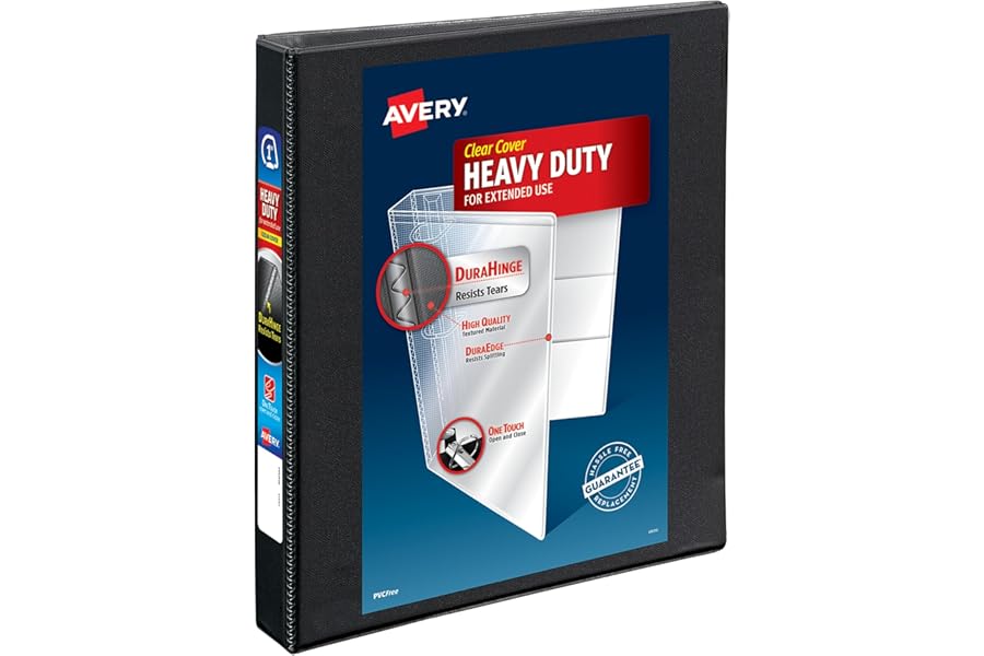 Avery Heavy-Duty View 3 Ring Binder, 1" Slant Rings, 1 Black Binder | For Heavy School, Home and Office Use, DuraHinge Tear-Resistant Spine, DuraEdge Split-Resistant Sides