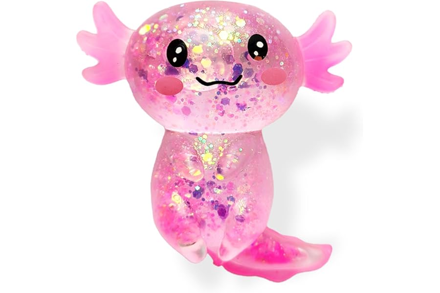 Axolotl Squishy Stress Relief Toy Glitter Fidget Toys Cute Malt Sugar Axolotl Toy Fidget Toys Adults Fidget Toy for Kids Youth Adult, Party Favors Anxiety Relief Squishy Toys(Pink)
