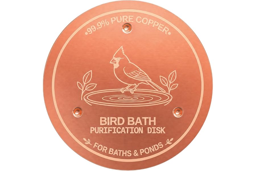 Azomabox Copper Disc for Bird Bath, 99.9% Pure Copper (Cardinal) | Triple Point Support, Fits Bird Baths & Bowls, Reduces Mineral Buildup, Gift for Bird Lovers, Outdoor Garden Use
