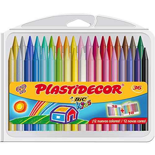 BIC Kids Ceras de Colores para Niños, Plastidecor, Colores Surtidos, Óptimo Para Colorear y Dibujar, Material Escolar, 36 Unidad (Paquete de 1), Clásico, Modelo Surtido