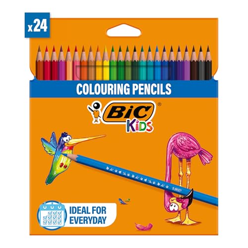 BIC Kids Tropicolors Crayons de Couleur(Parfait pour l'Ecole) - Couleurs Assorties, Etui Carton de 24