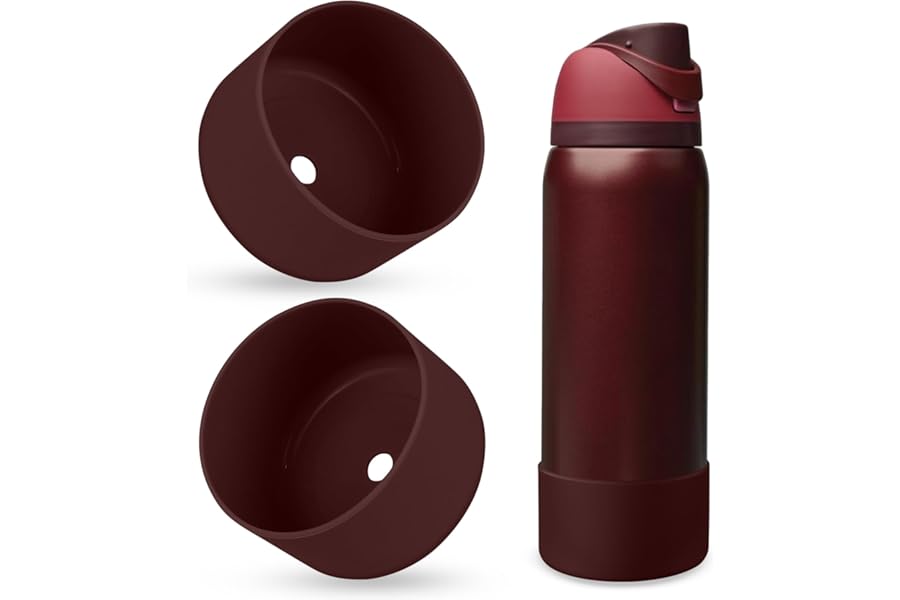 BKBY 2PCS Silicone Water Bottle Boot, Compatible with Owala 24oz 32oz 40oz, Protective Anti-Scratch & Anti-Dent No Noise Sleeve Cover for FreeSip/Twist/Flip Water Bottles (Black Cherry, 32oz)