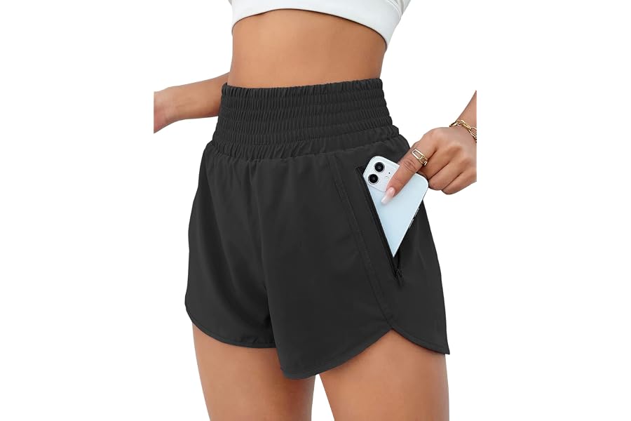 BMJL 2.5" Athletic Shorts for Women Comfy High Waisted Short with Pocket | zipper pocket,dolphin hem,elastic wide waistband,l