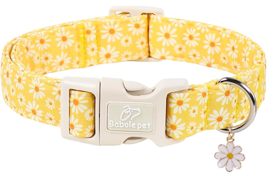 Babole Pet Yellow Daisy Dog Collar Cute Summer Dog Collars for Large Dogs - Lightweight Adjustable Girly Floral Female Dogs Everyday Collar with Safety Buckle L