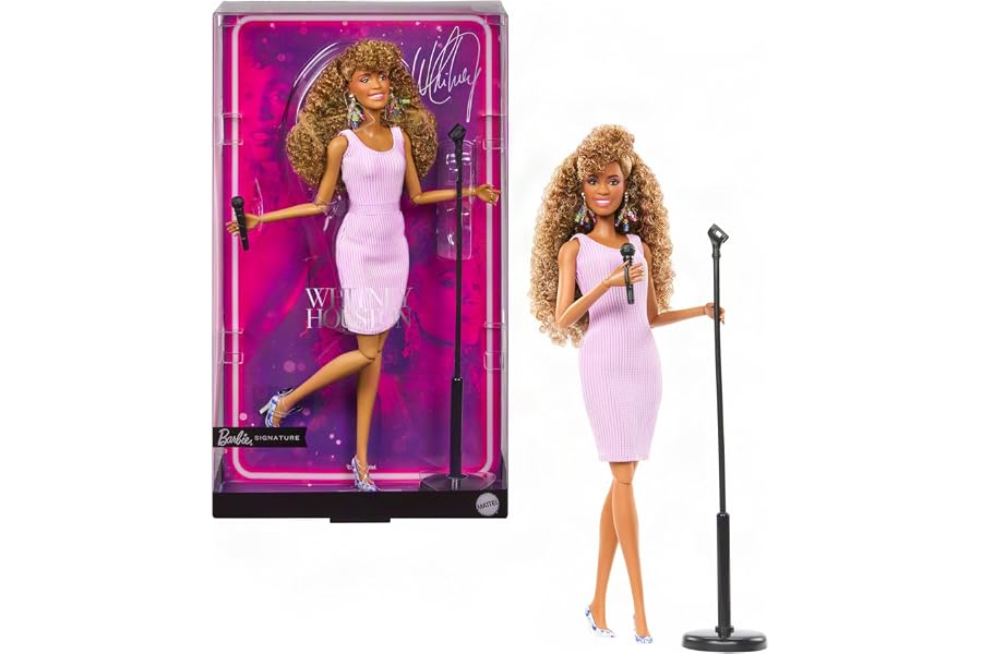 Barbie Whitney Houston Signature Collectible Doll | Wearing Purple Tank Dress, Doll Sculpted to Likeness With Brown Curly Hair, Wearing Look from Music Video