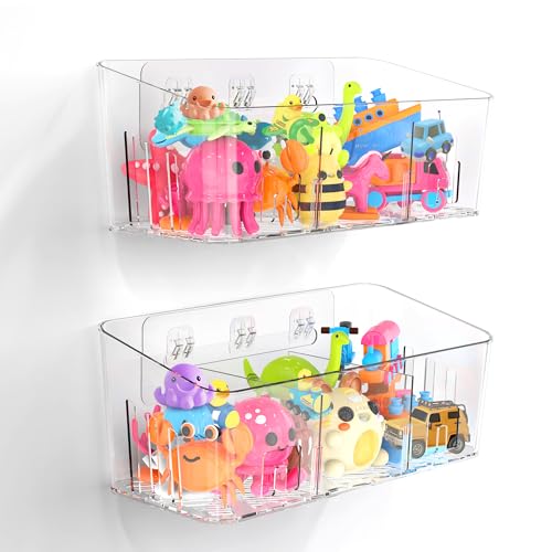 Bath Toy Storage 2 Packs, Large Bath Toy Holder - 3 Compartments, Quick-Dry