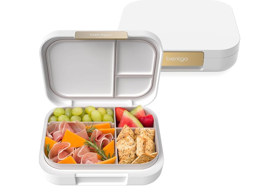 Bentgo Modern Adult Bento Lunch Box with 3-4 Compartments | Leak-Resistant, 5.5-Cup Capacity, Adjustable Divider, Microwave & Dishwasher-Safe Tray (White)