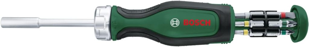 Bosch Destornillador de carraca con 12 puntas | Alto par para atornillado eficiente; depósito emergente con 12 puntas; portapuntas magnético - Amazon Edition