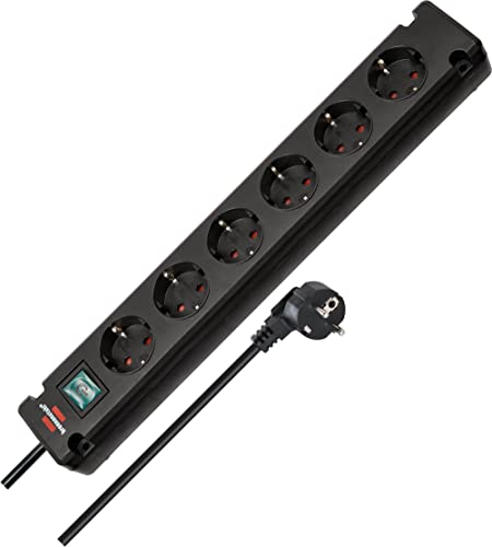 Brennenstuhl Bremounta Stekkerdoos, 6-Voudig (Stekkerblok voor bevestiging , 3m Kabel, met hogere contactbescherming) Zwart