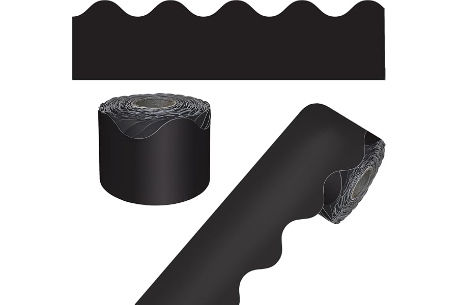 Carson Dellosa Black Bulletin Board Border Roll for Classroom Decor, 65Ft | 1 Roll of Scalloped Trim for Rolling Whiteboard, Cork and Posterboard, Party, Office Decorations, and Classroom Decor