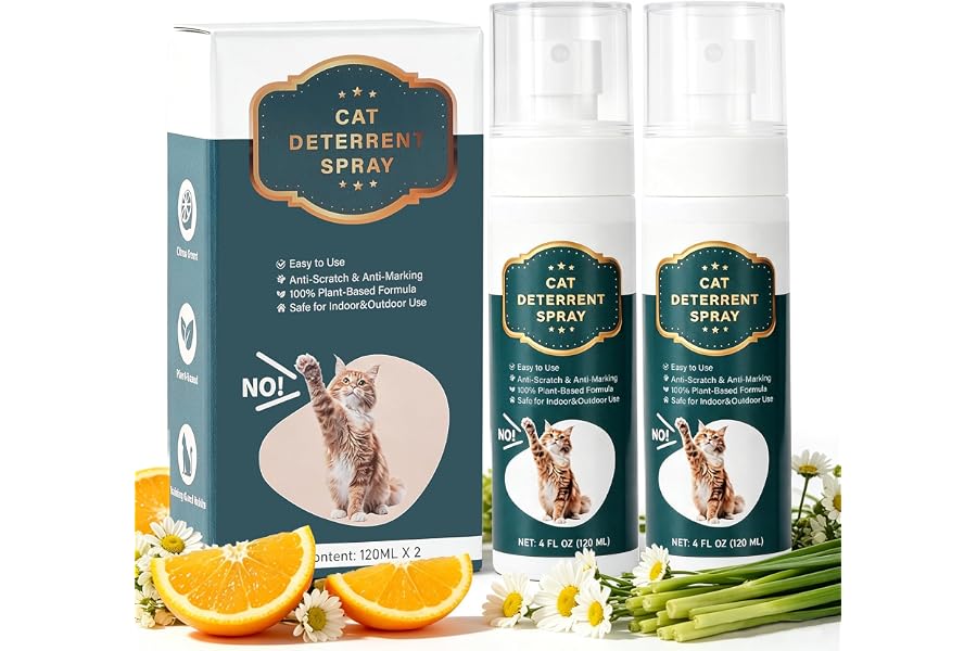 Cat Deterrent & Repellent Spray Anti-Scratch Training Aid, 8OZ 2 Pack | Furniture Protector for Sofa, Bed, Kitchen, Courtyard, Indoor & Outdoor Use, Non-Toxic & Safe for Humans & Pets