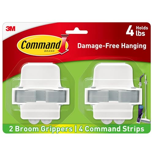 Command Large White Broom Grippers, 2 Broom Grippers, 4 Strips