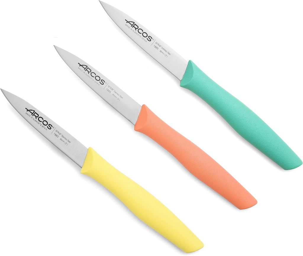 Compra Arcos Juego de Cuchillos Mondadores de 3 Piezas | Cuchillos de cocina peladores de acero inoxidable para frutas y verduras con mango de polipropileno. Serie Nova. Multicolor. en Amazon.es
