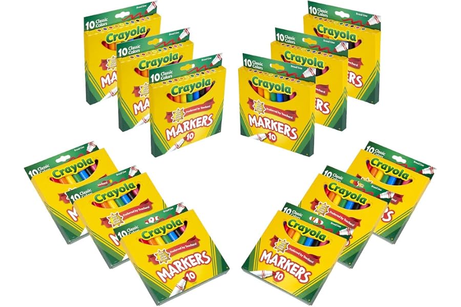 Crayola Broad Line Markers (12pk), Assorted Bulk Markers for Kids, Arts & Crafts Supplies for Coloring Books, Construction Pa