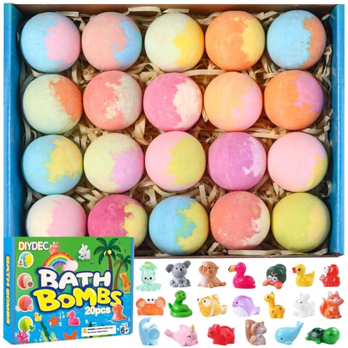 DIYDEC 20pcs Bath Bombs with Surprise Mini Resin Animals for Kids Adult