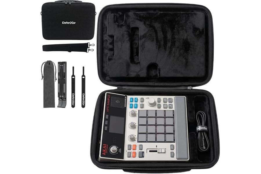 DefenXor MPC Sample Case for Akai Professional, Hard Shell with Desk Riser | 1:1 molded velvet groove, HT ballistic Oxford, TPU-coated waterproof zippers, anti-shake fit