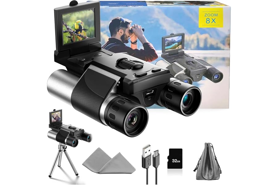 Digital Binoculars with Camera - 8X Digital Zoom, 2" LCD Display 40MP Camera 2.5K Videos Ideal for Concerts, Bird Watching, and Outdoor Adventures with 32GB SD Card - S555