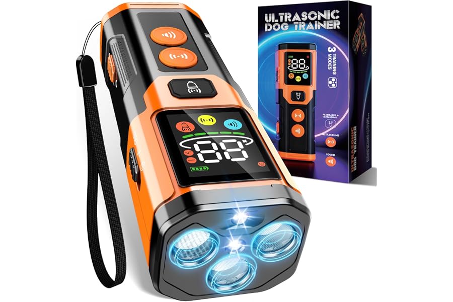 Dog Bark Deterrent Device, 3X Ultrasonic Anti Barking Device for Dogs with 6 Modes & 5 Adjustable, Portable Dog Barking Silen