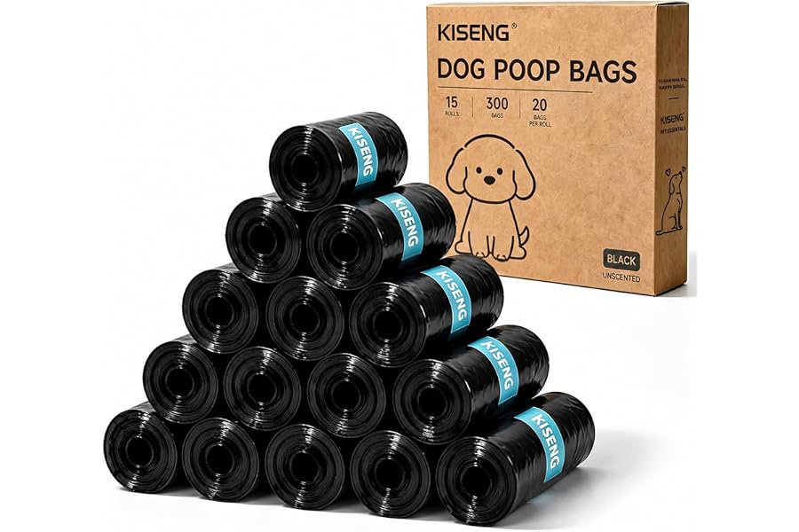 Dog Poop Bags 300 Count Leak Proof Easy Tear 15 Rolls Dog Waste Bags | HDPE Material, Heat-Sealed Leak Protection, Extra Thick, Unscented, 15Rolls, Strong & Durable, Easy Tear Perforation