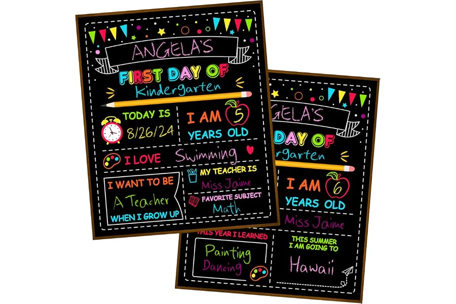Double-Sided First Day of School Board, 12 × 10 Inches Back to School Sign | Reusable, Easy to Clean, Blank Board to Write, C