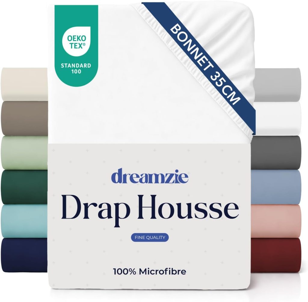 Dreamzie Drap Housse 140x190/200 Bonnet 35 cm pour Matelas Épais - 100% Microfibre - Blanc cassé, Certifié sans Produits Chimiques (Oeko TEX), Drap Housse avec Élastique Complet