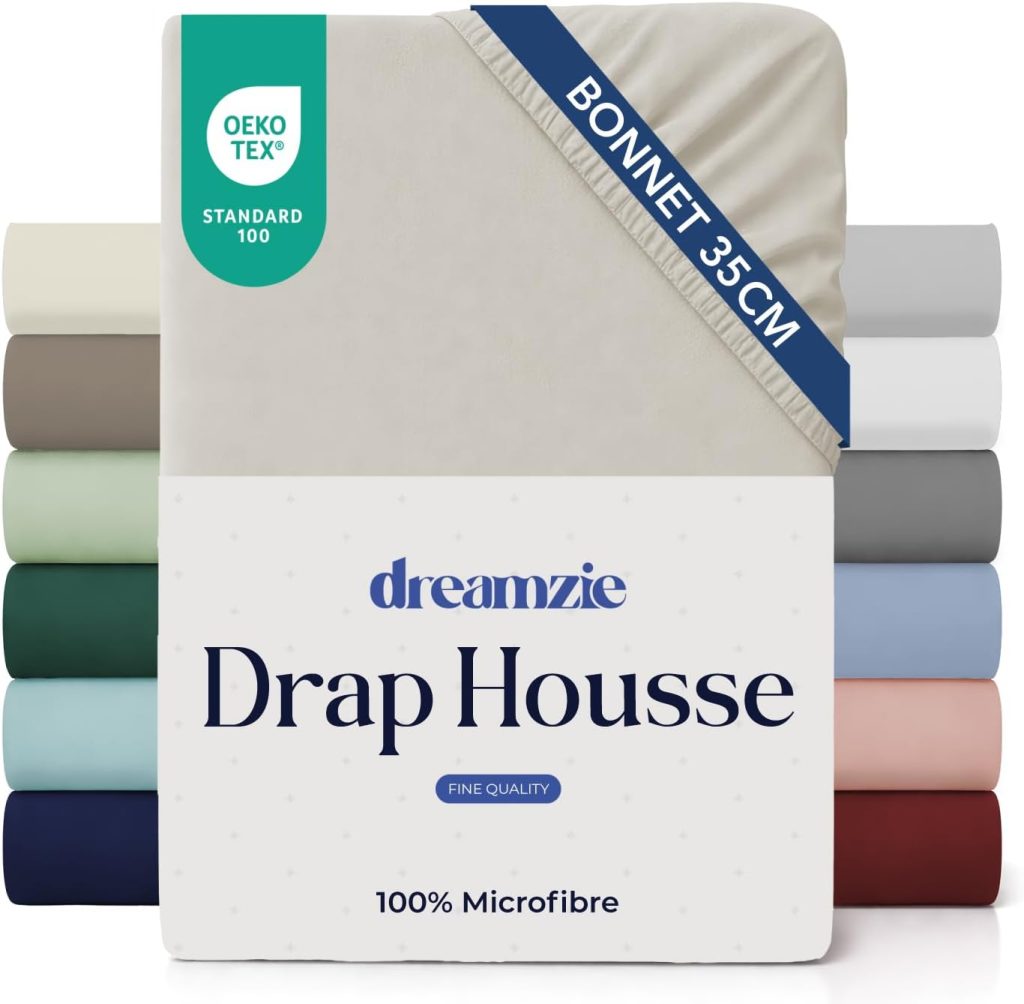 Dreamzie - Drap Housse 160x200cm - Beige - Grand Bonnet 35cm | 100% Microfibre Ultra Douce · Certifié OEKO-TEX · Linge de Lit · Confort Optimal · Matelas Épais · 2 Places · Séchage Rapide