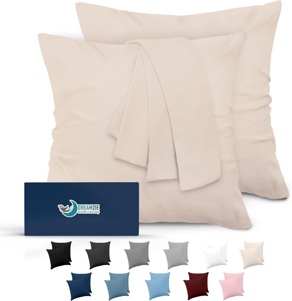 Dreamzie Taie Oreiller 65x65 Lot de 2 en Microfibre Certifiée Oeko-Tex - Housse Coussin Douce Et Brossée, Toucher Peau de Pêche - Beige