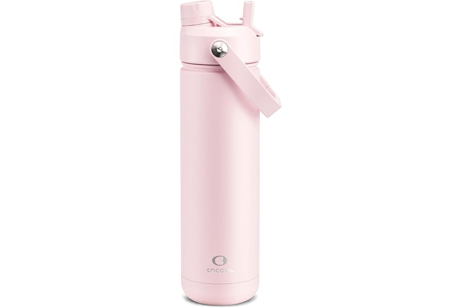 ENCOOL Insulated Water Bottle with Straw Stainless Steel Water Bottle, Leak-Proof, BPA-Free, Double Wall Vacuum Keeps Cold for 24 Hours for Sports, Travel, School (26 oz, Cotton Candy)