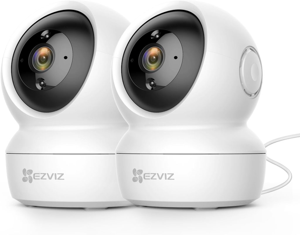 EZVIZ Kit de 2 Cámaras Vigilancia WiFi Interior 360º, C6N Camara Vigilancia Bebe 1080P, Visión Nocturna, Audio Bidireccional, Detección de Movimiento, Control Remoto, Blanco