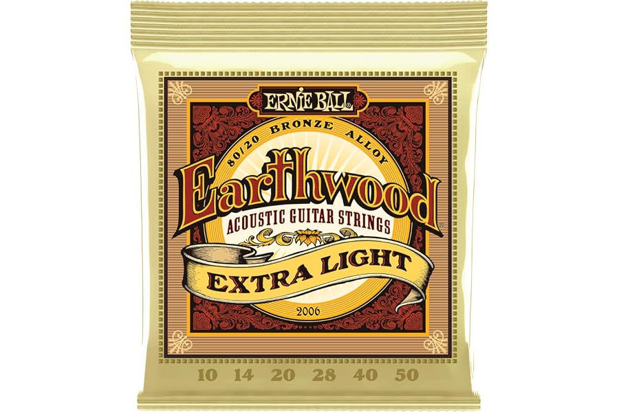 Ernie Ball Earthwood Extra Light 80/20 Bronze Acoustic Guitar Strings, 10-50 Gauge (P02006)